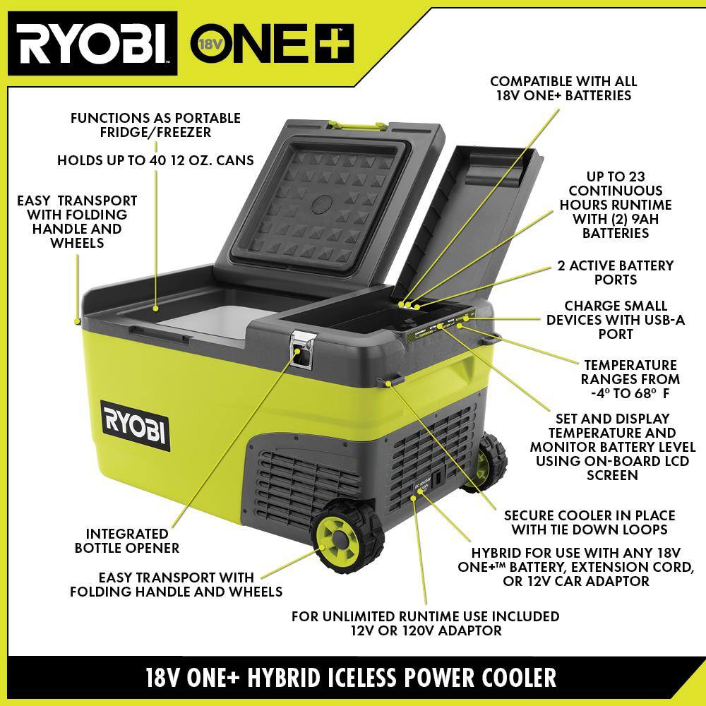 RYOBI ONE+ 18V 24 Qt. Hybrid Battery Powered Iceless Cooler (Tool Only) Pi1824QBT