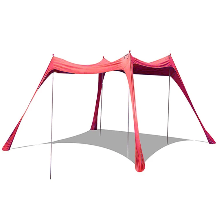 Portable Windproof UV50+ camping Awning canopy sunshade beach shade tent with sandbags with four poles