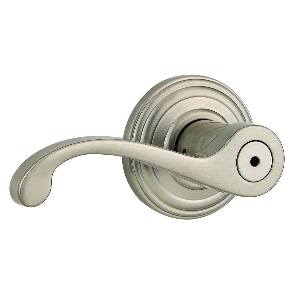 Kwikset Commonwealth Satin Nickel Privacy BedBath Door Handle with Microban Antimicrobial Technology and Lock 730CHL 15 6AL RCS