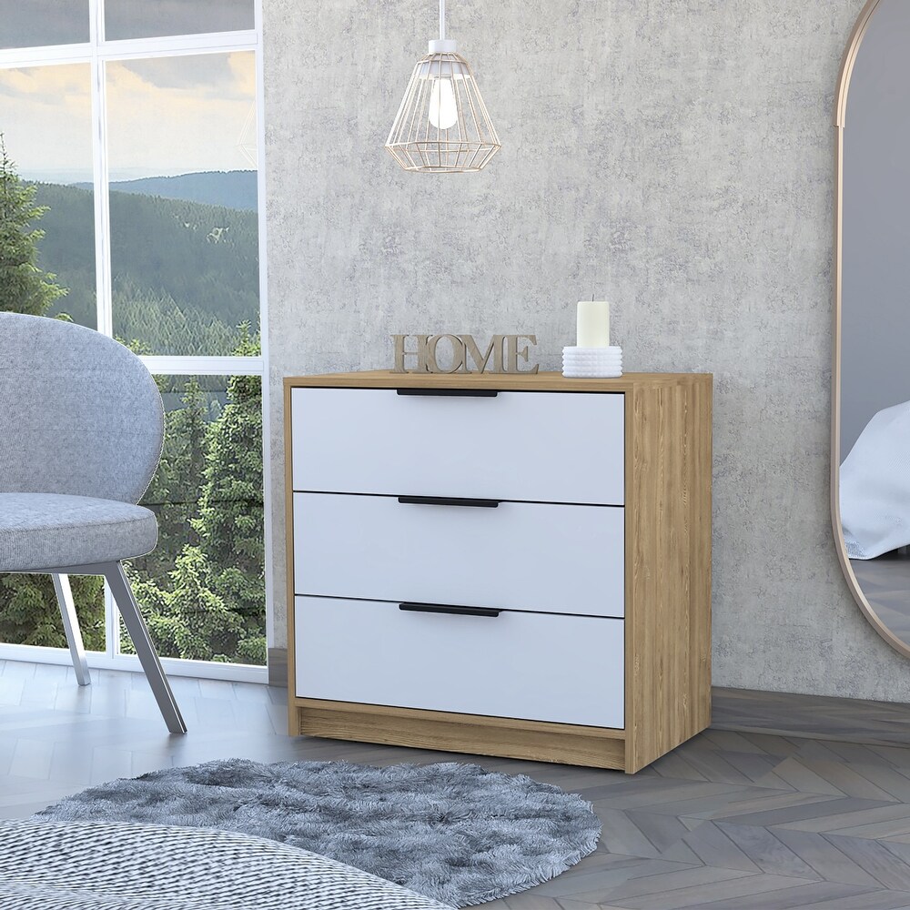 3 Drawer Dresser White and Light Oak