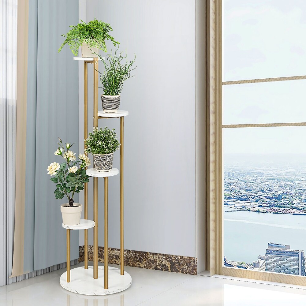 Costway 4 Tier Metal Plant Stand 48.5'' Tall Potted Planter Display   16'' x 16'' x 48.5'' (L x W x H)