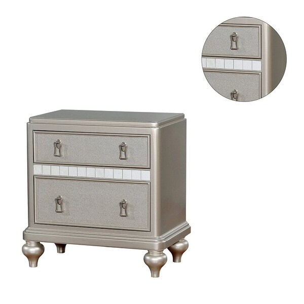 2 Drawers Wooden Nightstand with Mirror Trim - - 34438625