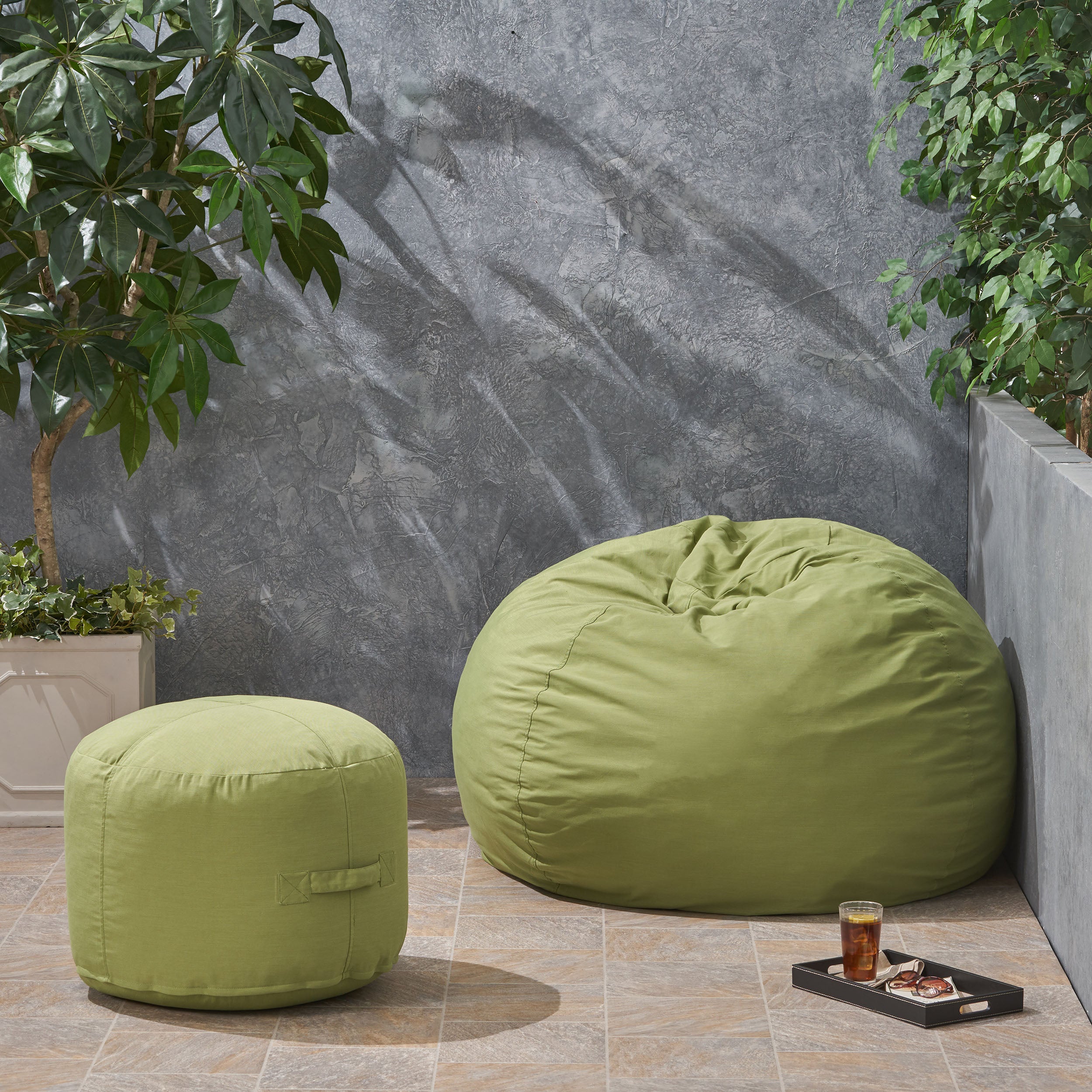 Cavalia Bay Outdoor Water Resistant 4.5 Bean Bag and 2 Ottoman Pouf Set