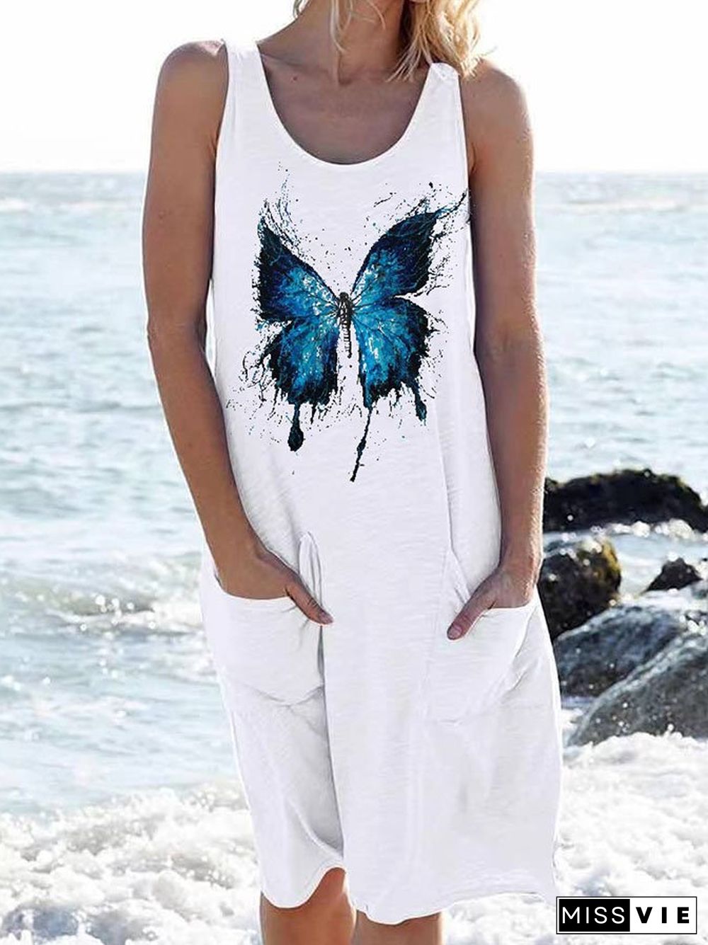 Butterfly Print Sleeveless Dress