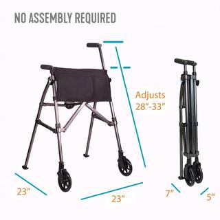 Stander EZ Fold-N-Go Walker Short Lightweight Junior Folding Walker for Seniors and Adults Black Walnut 4320-BW