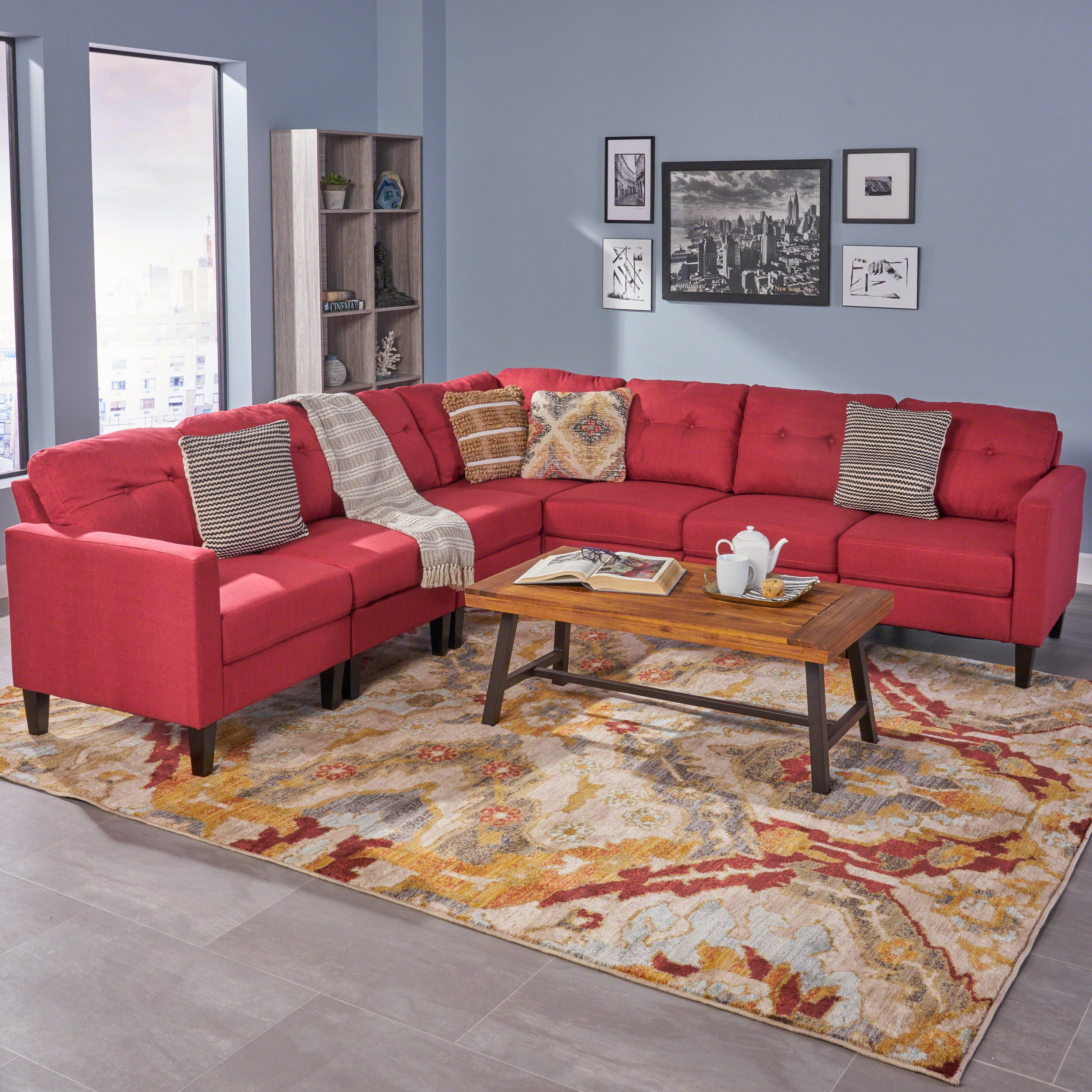 Marsh Mid Century Modern Extended Sectional Sofa Set