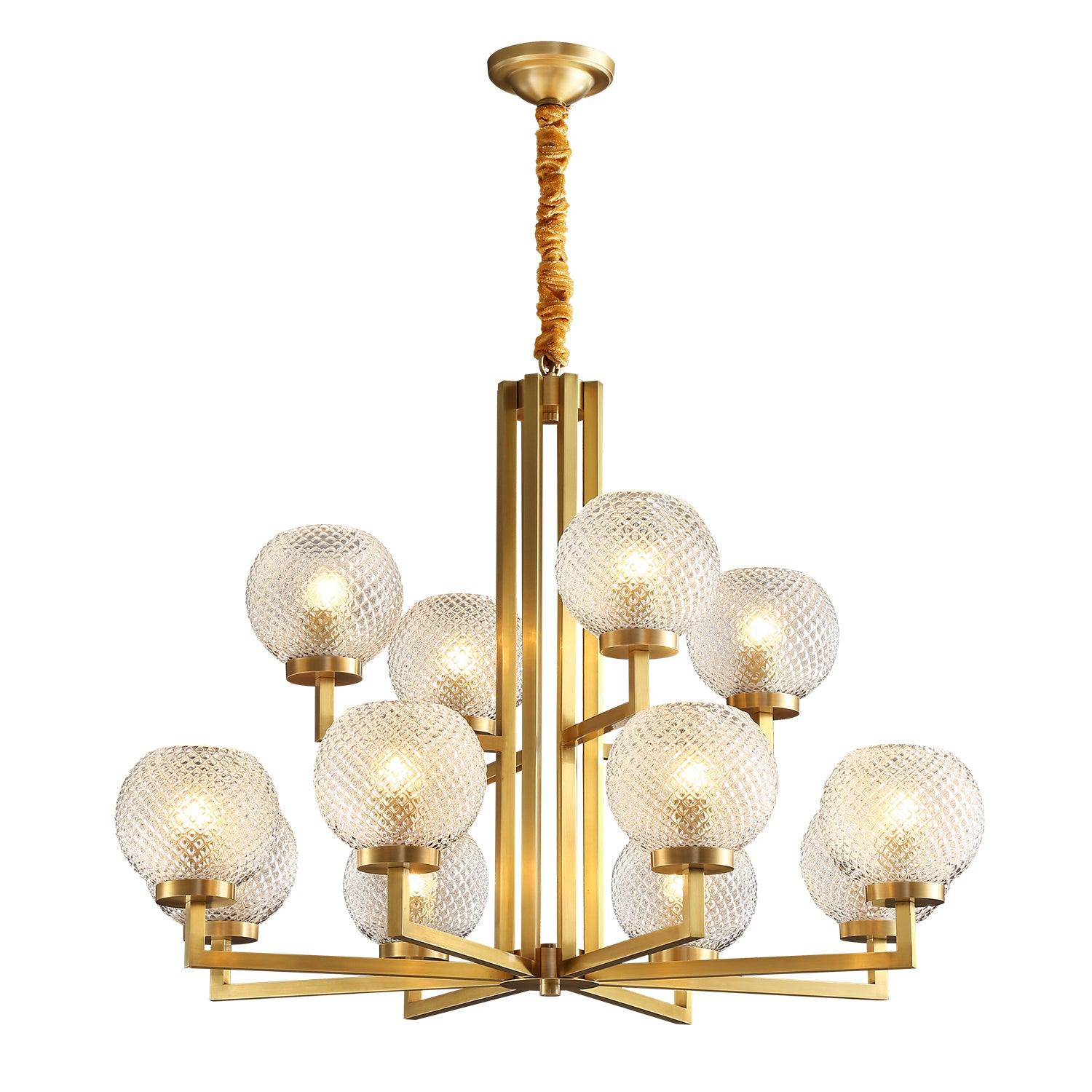 Ribbed Glass Brass Chandelier