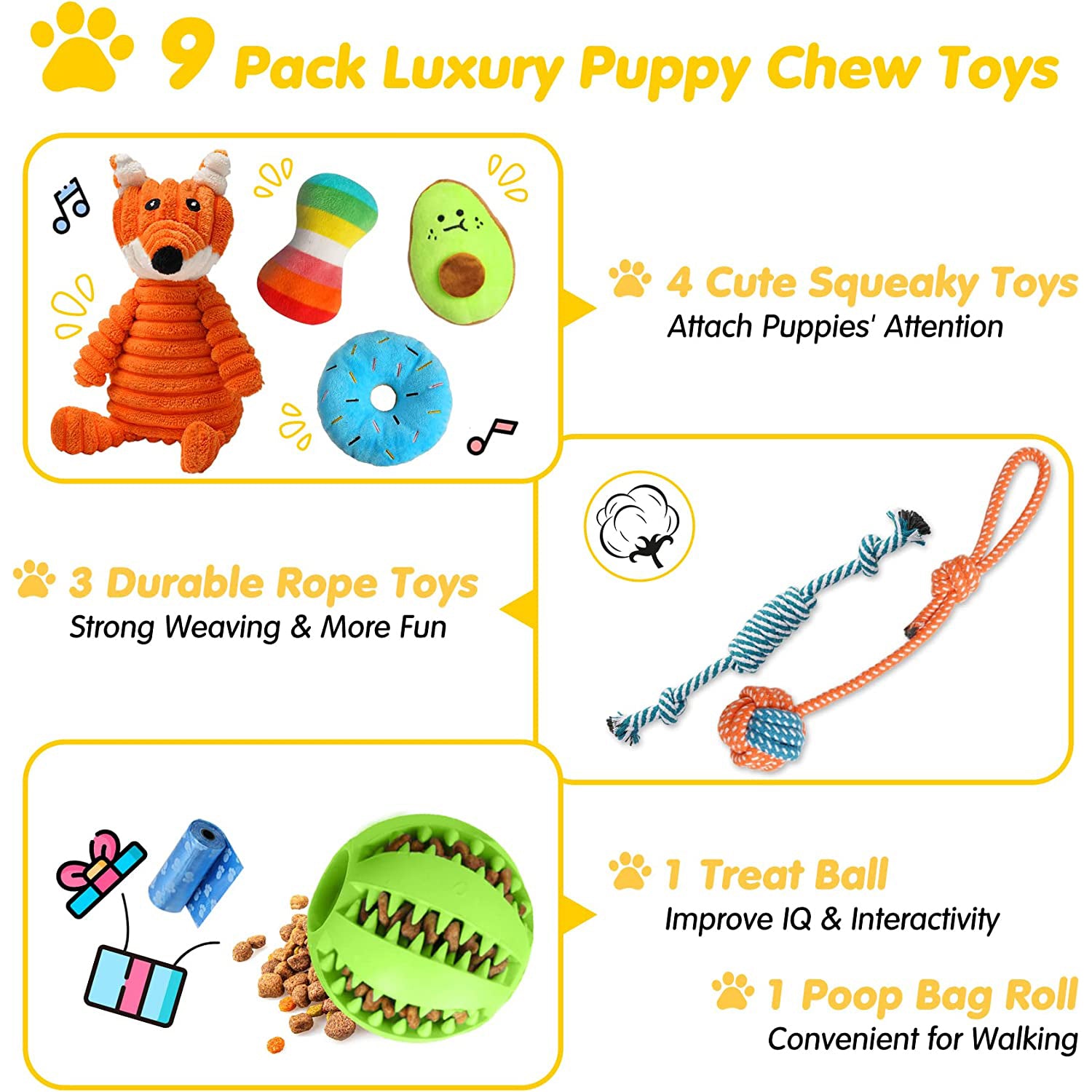 Puppy Toys for Small Dogs， Puppy Chew Toys， Squeaky Toys for Dog， Treat Ball and Rope Toys