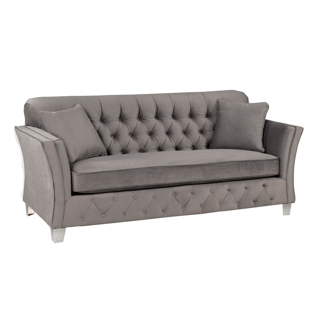 Corrie Grey Velvet Fabric Button Tufted Sofa and Two Chairs Set