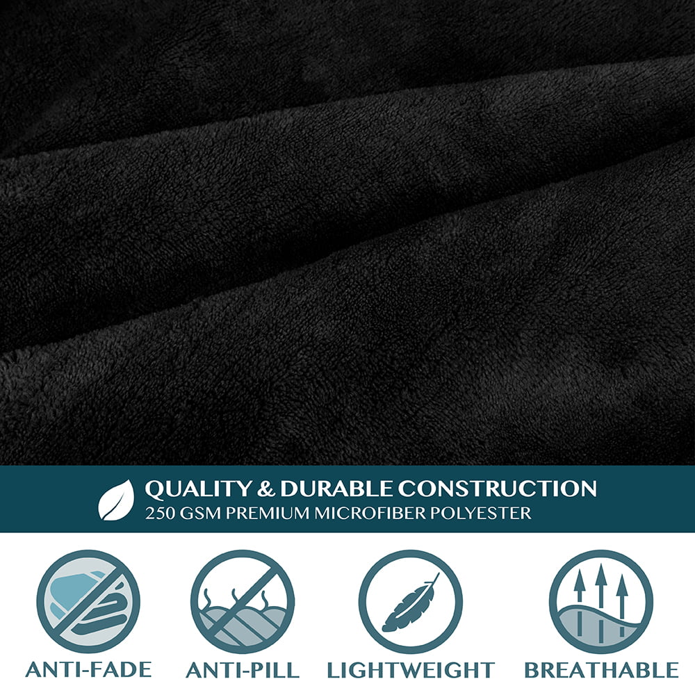 PAVILIA Deluxe Fleece Blanket with Sleeves for Women Men Adult， Wearable Blanket Warm Cozy， Super Soft Sleeved Throw with Arms Pocket， Gift for Women Mom Wife (Black)