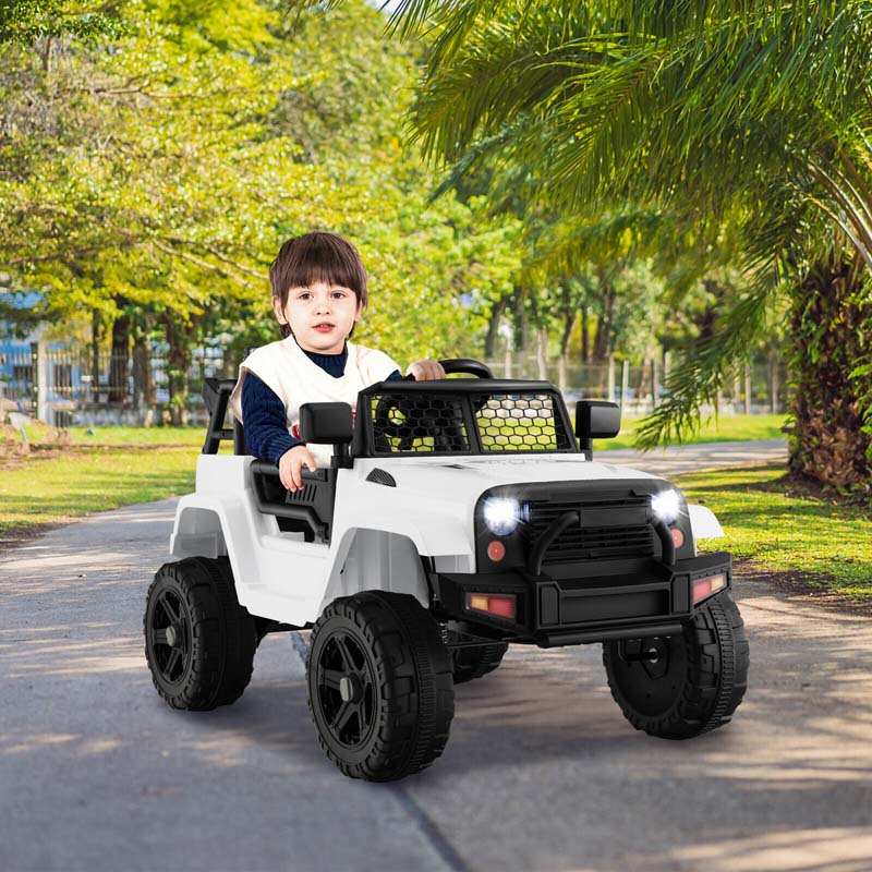 12V Kids Ride On Truck Car Battery Powered Electric Vehicle RC with Mesh Windshield & Bright Headlights