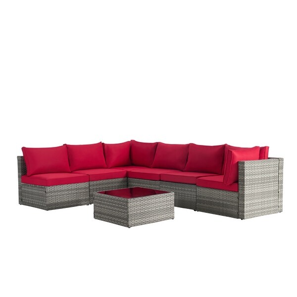 Outdoor Rattan 7 Pieces Furniture Sofa And Table Set