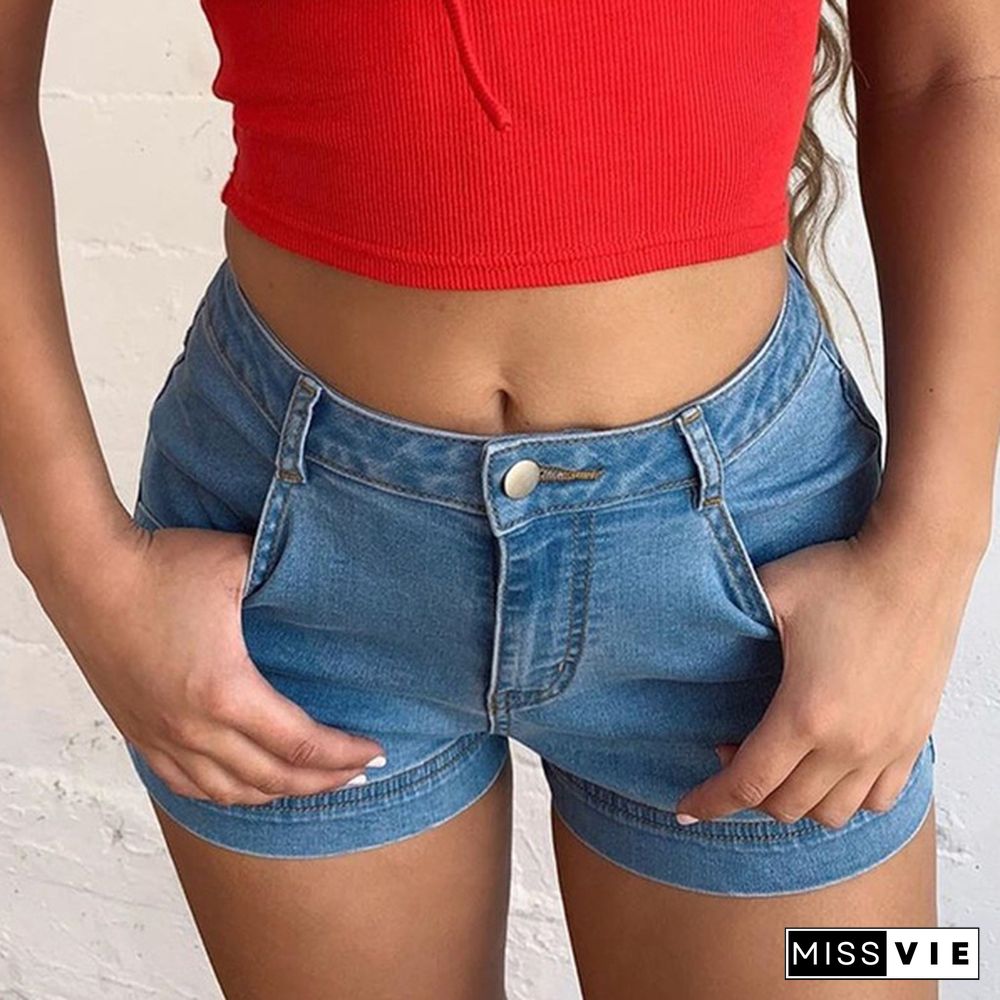 New Cherry Embroidery Summer Short Jeans Women's Fashion Slim Fit Denim Shorts