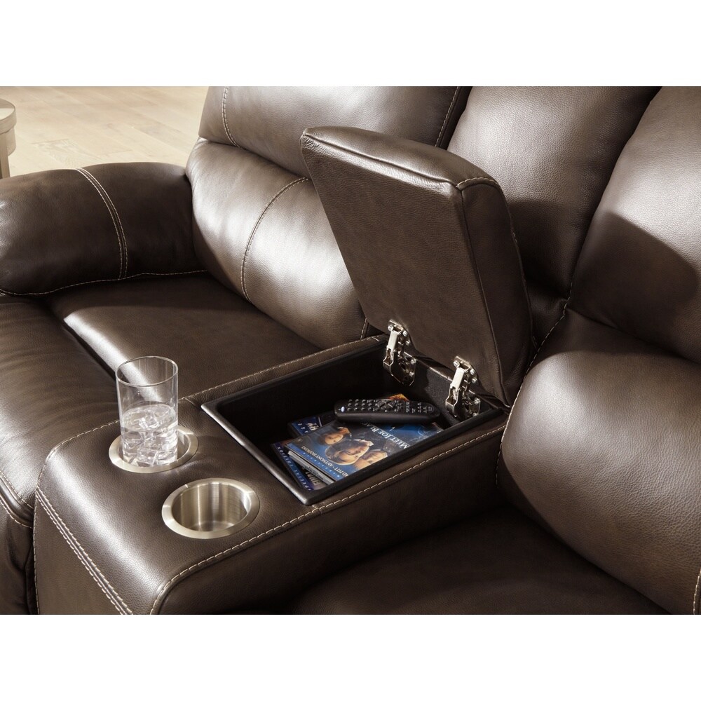 Signature Design by Ashley Ricmen Leather Power Dual Adjustable Reclining Loveseat