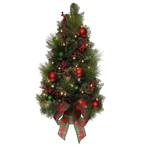 Kurt Adler 26Inch BatteryOperated PreLit Red And Green Wall Tree With Bow