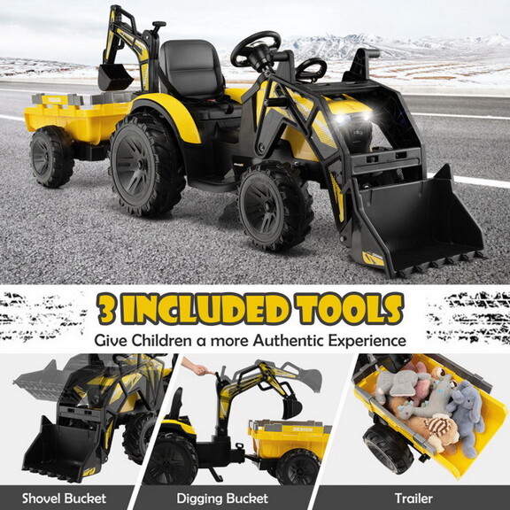 Costway 12V 3 in 1 Kids Ride On Excavator with Sho...