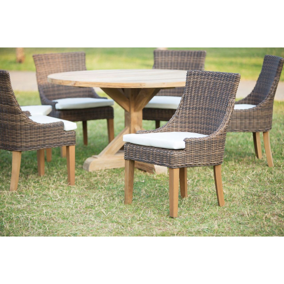 Padma Xena Reclaimed Outdoor Teak Round Dining Table   Transitional   Outdoor Dining Tables   by Beyond Stores  Houzz