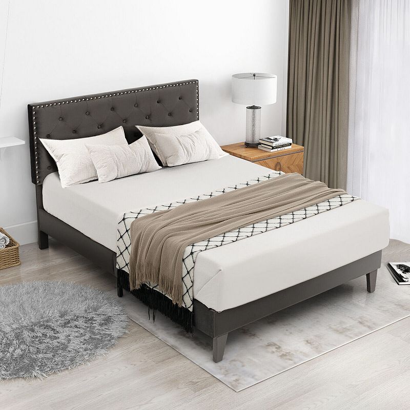 Full Size Upholstered Platform Bed with Tufted Headboard