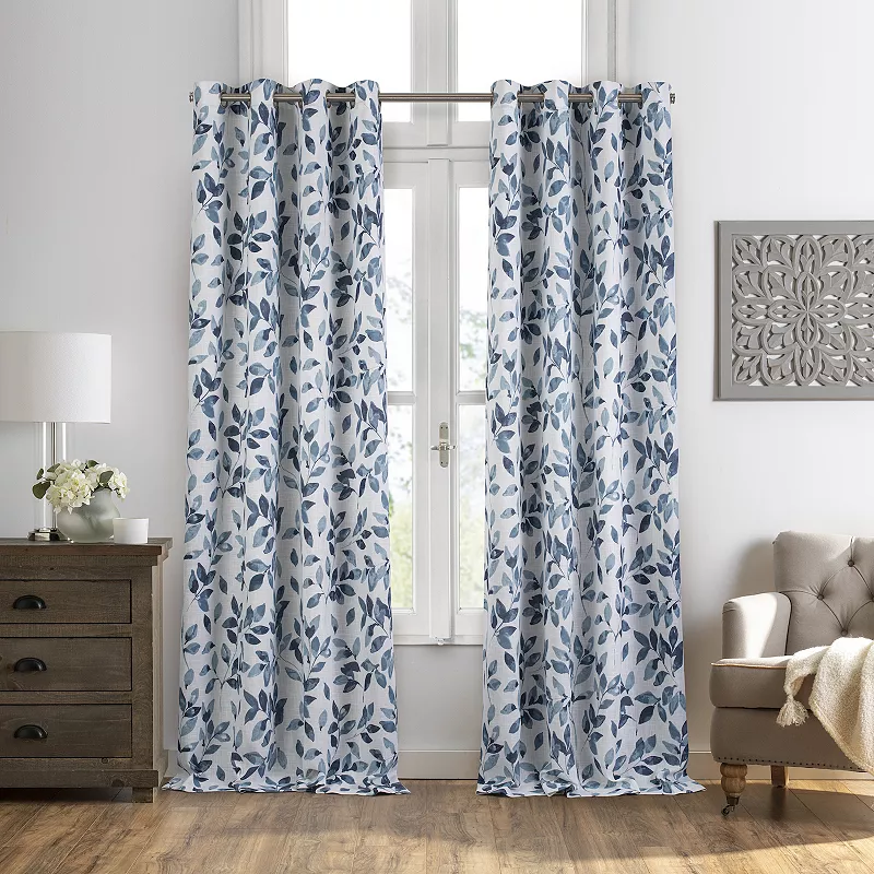 Elrene Home Fashions Avalon Botanical Floral Leaf Print Blackout Window Curtain