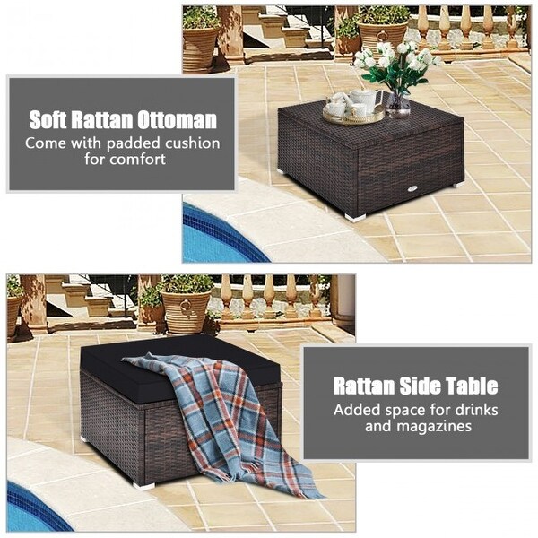 4 Pcs Ottoman Garden Deck Patio Rattan Wicker Furniture Set Cushioned Sofa - 29