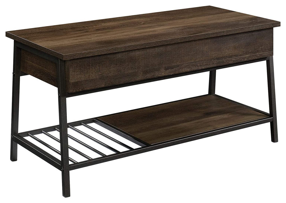 Industrial Coffee Table  Metal Frame With Lift Up Top  ampLower Shelf  Smoked Oak   Industrial   Coffee Table Sets   by Declusia  Houzz