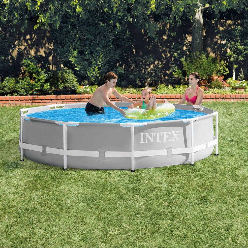 Intex 10 ft. x 30 in. Round Above Ground Swimming Pool and 10 ft. Round Swimming Pool Cover 26700EH + 28030E