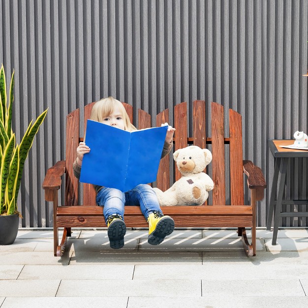 Costway 2 Person Kid Adirondack Rocking Chair Outdoor Backrest Armrest Solid Wood Coffee white