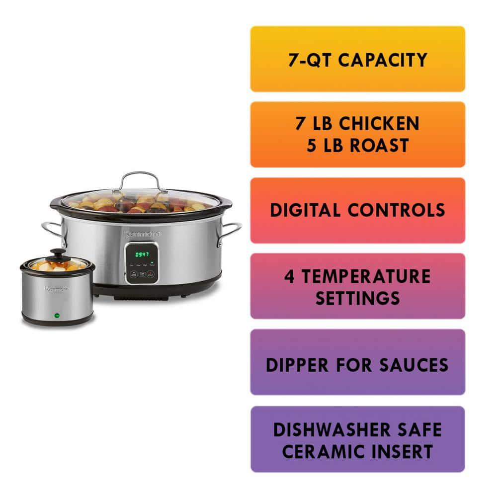 KENMORE 7 qt Black and Stainless Steel Programmable Slow Cooker with Dipper SauceWarmer