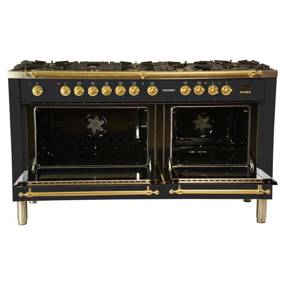 Hallman 60 in. 6 cu. ft. Double Oven Dual Fuel Italian Range True Convection8 Burners LP Gas Brass TrimMatte Graphite HDFR60BSMGLP