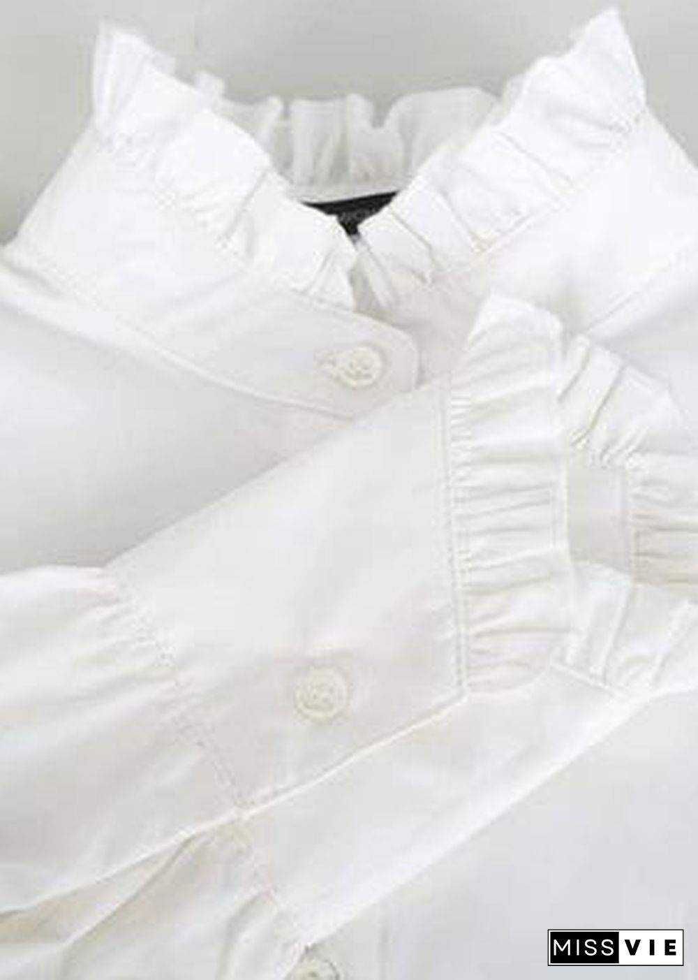 Natural white cotton clothes For Women ruffles stand collar loose summer blouse