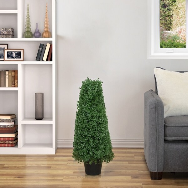 30 Artificial Boxwood Cone Topiary Tree with Round Pot，Unlit