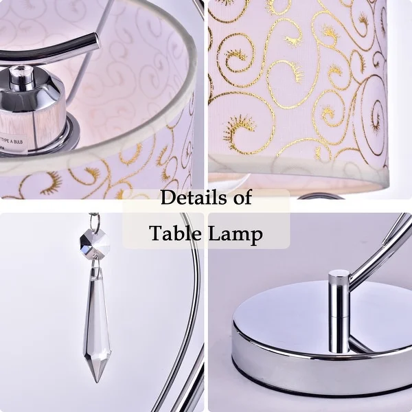 Chrome Bedside Lamp with Fabric Shade Modern Crystal Table Lamp