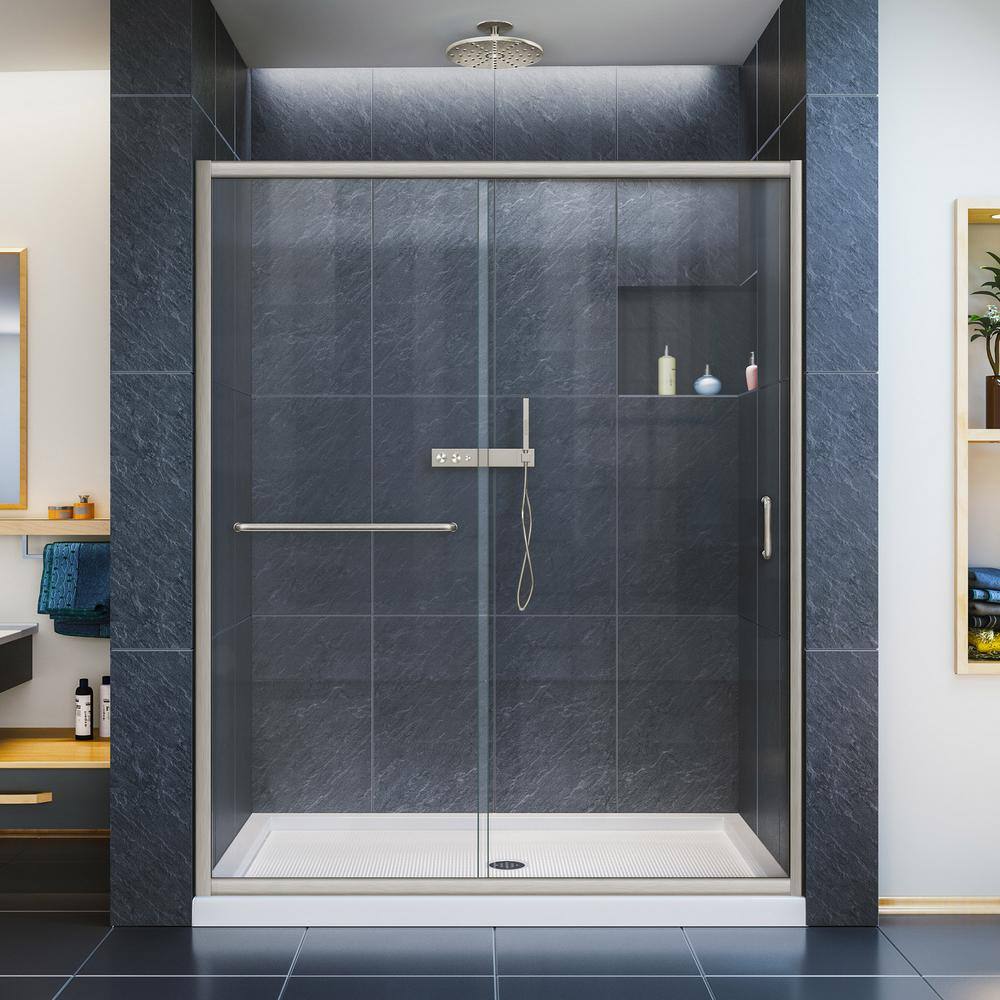 DreamLine Infinity-Z 56 to 60 in. x 72 in. Semi-Frameless Sliding Shower Door in Brushed Nickel SHDR-0960720-04