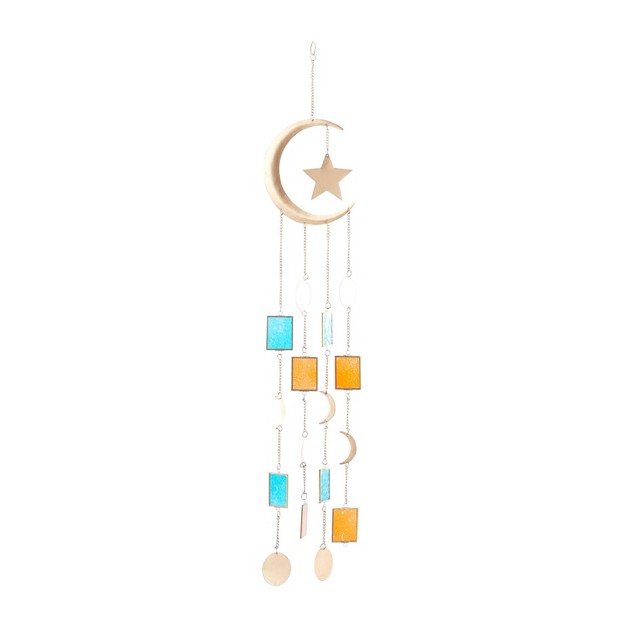 Iron Contemporary Moon And Star Windchime Gold blue orange Olivia amp May