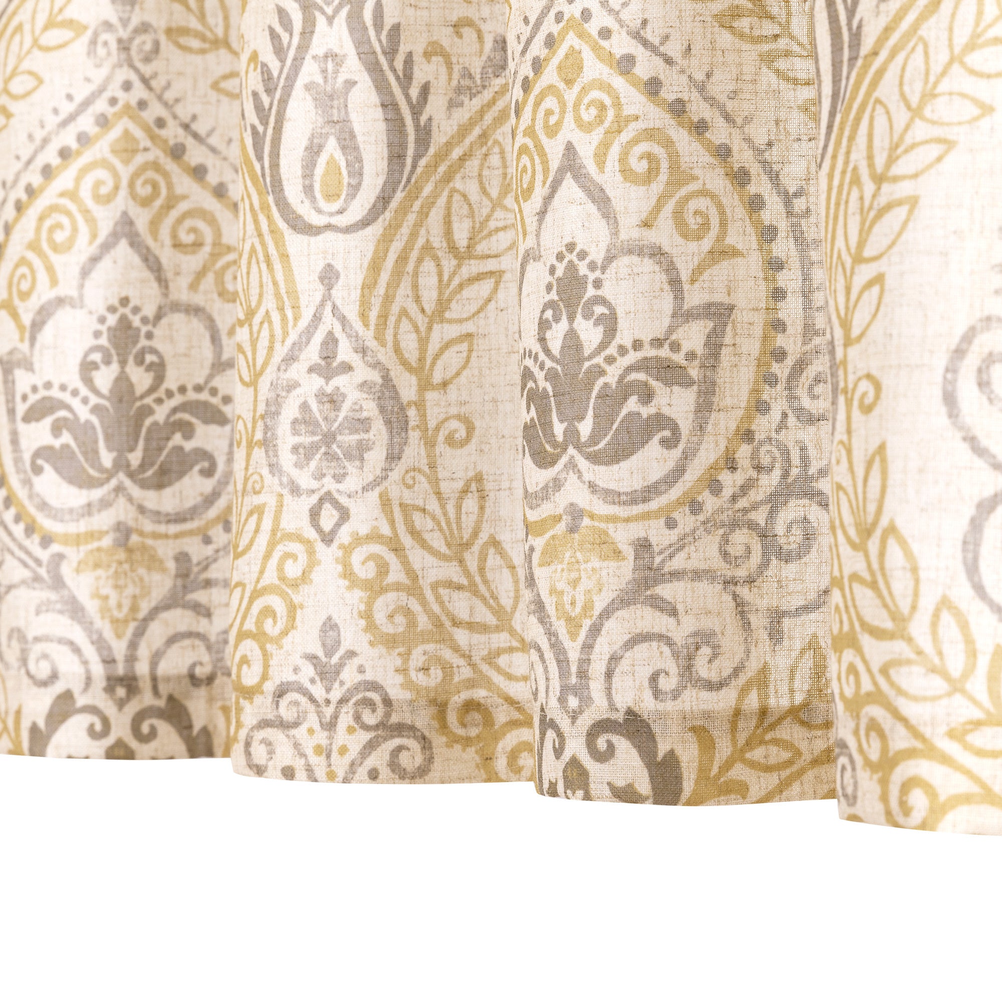 Curtainking Tie Up Damask Kitchen Valance Famhouse Curtain for Living Room 20 inch Linen Adjustable Window Valance Rod Pocket 1 Panel Yellow on Beige