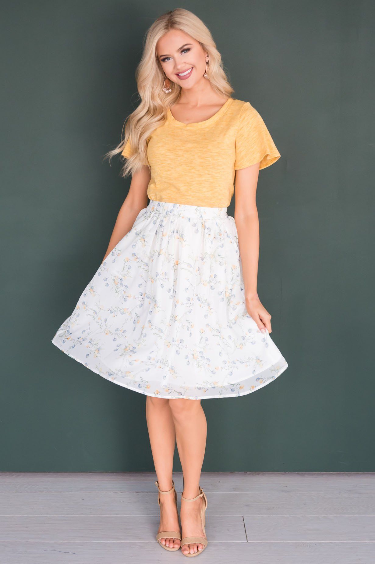 Blue & Yellow Poppy Chiffon Skirt