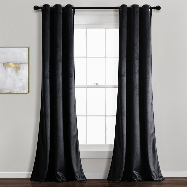 Home Boutique Prima Velvet Solid Light Filtering Grommet Window Curtain Panels Black 38x108 Set