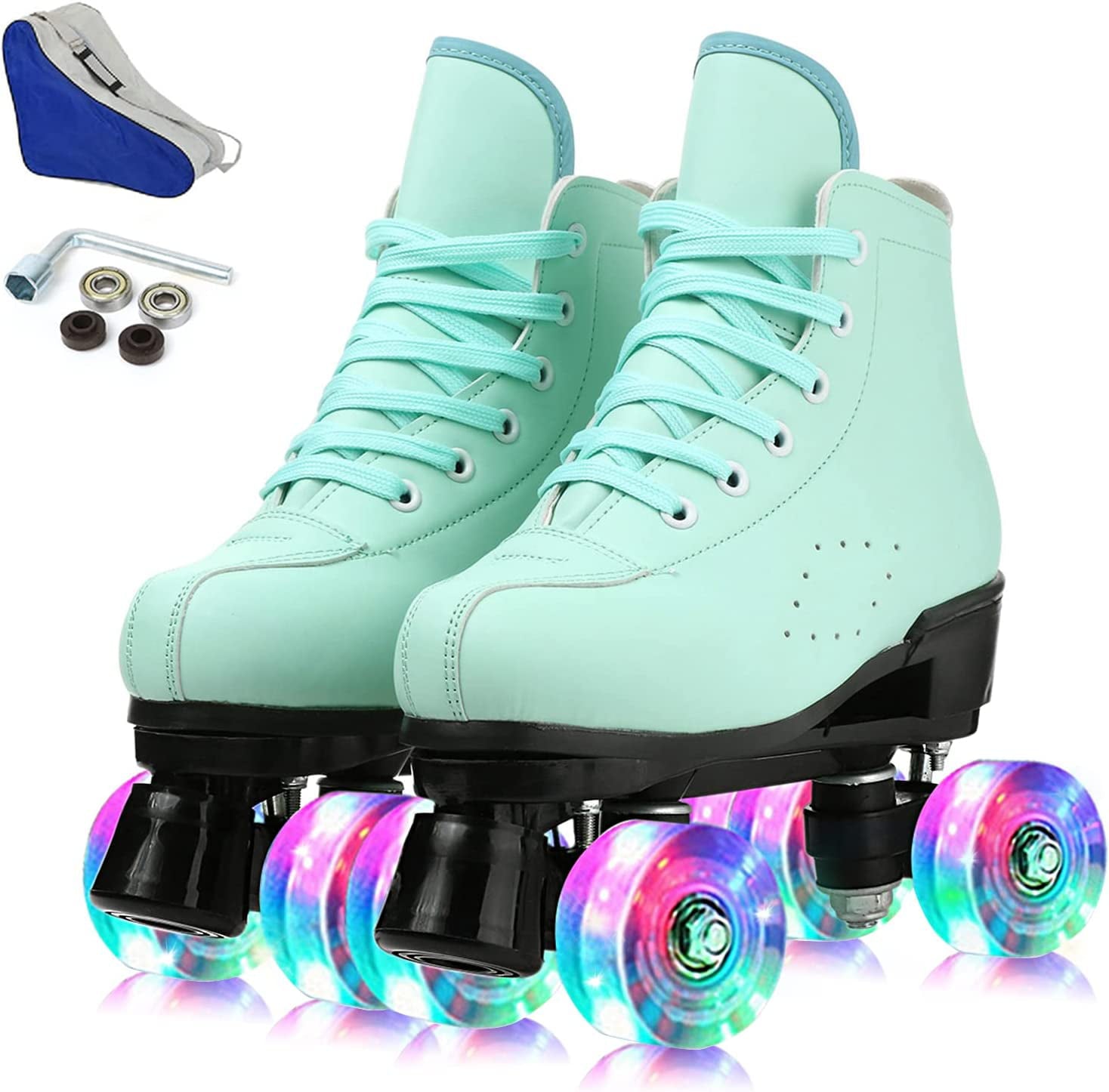 Women's Roller Skates Classic Green Roller Skates High-Top Cozy Shiny Skates for Youth and Adult Unisex， 6.5