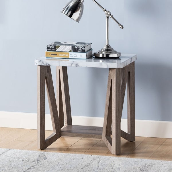 Q-Max End Table Features Faux White Glossy Marble Ttop Perched on Artdeco Legs