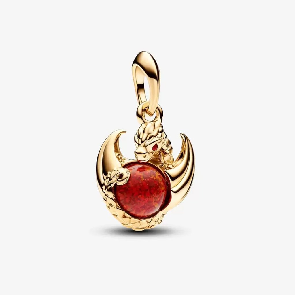 PANDORA  Game of Thrones Dragon Fire Dangle Charm in 14k Gold-plated unique metal blend