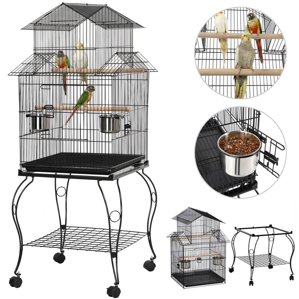 Yaheetech 55'' Rolling Standing Triple Roof Top Medium Parrot Cage for Mid-Sized Parrots Cockatiels Sun Parakeets Green Cheek Conures Caique Pet Bird Cage with Detachable Stand