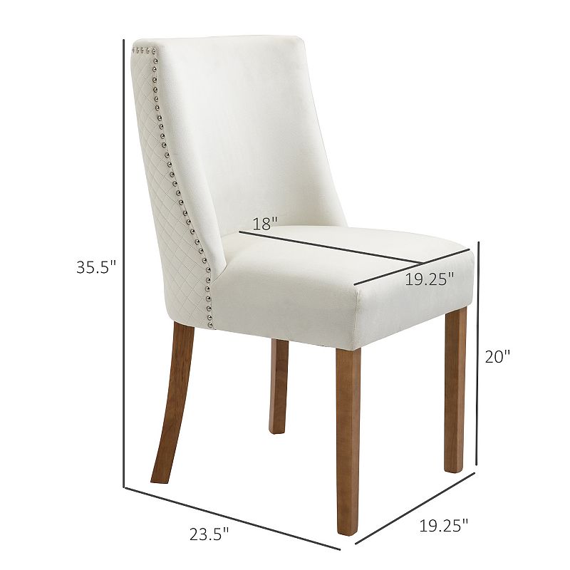 HOMCOM Modern Dining Chair Set with High Back Upholstered Seats and Solid Wood Legs for Kitchen Cream White