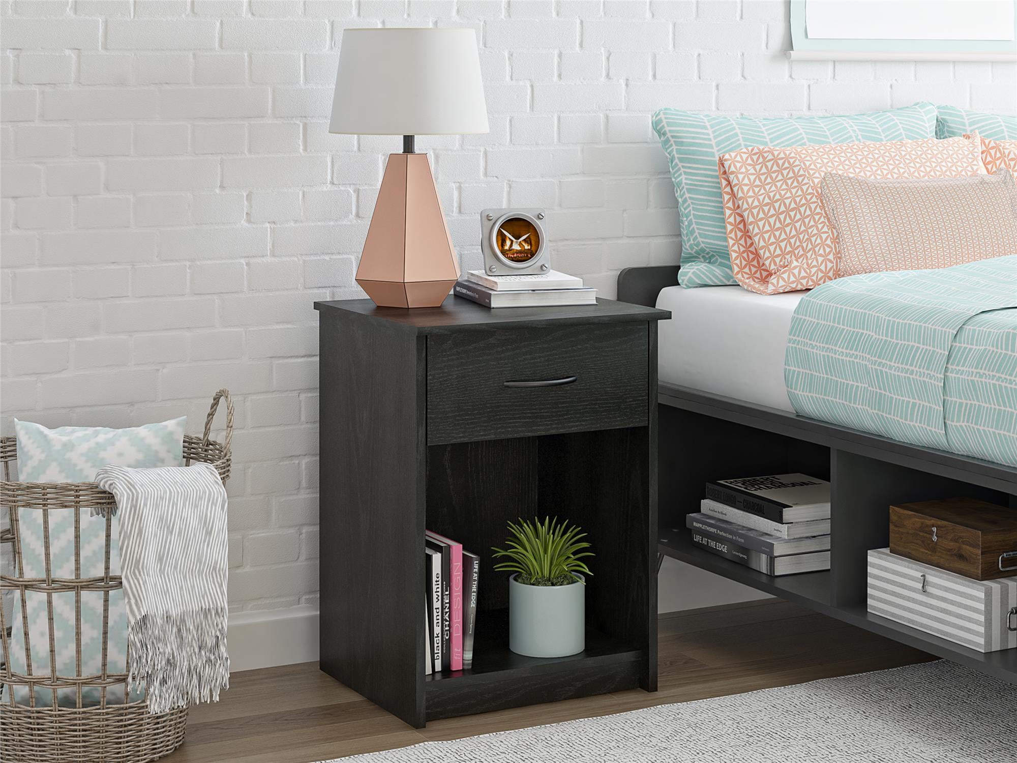 Mainstays Classic Nightstand with Drawer, Black Oak