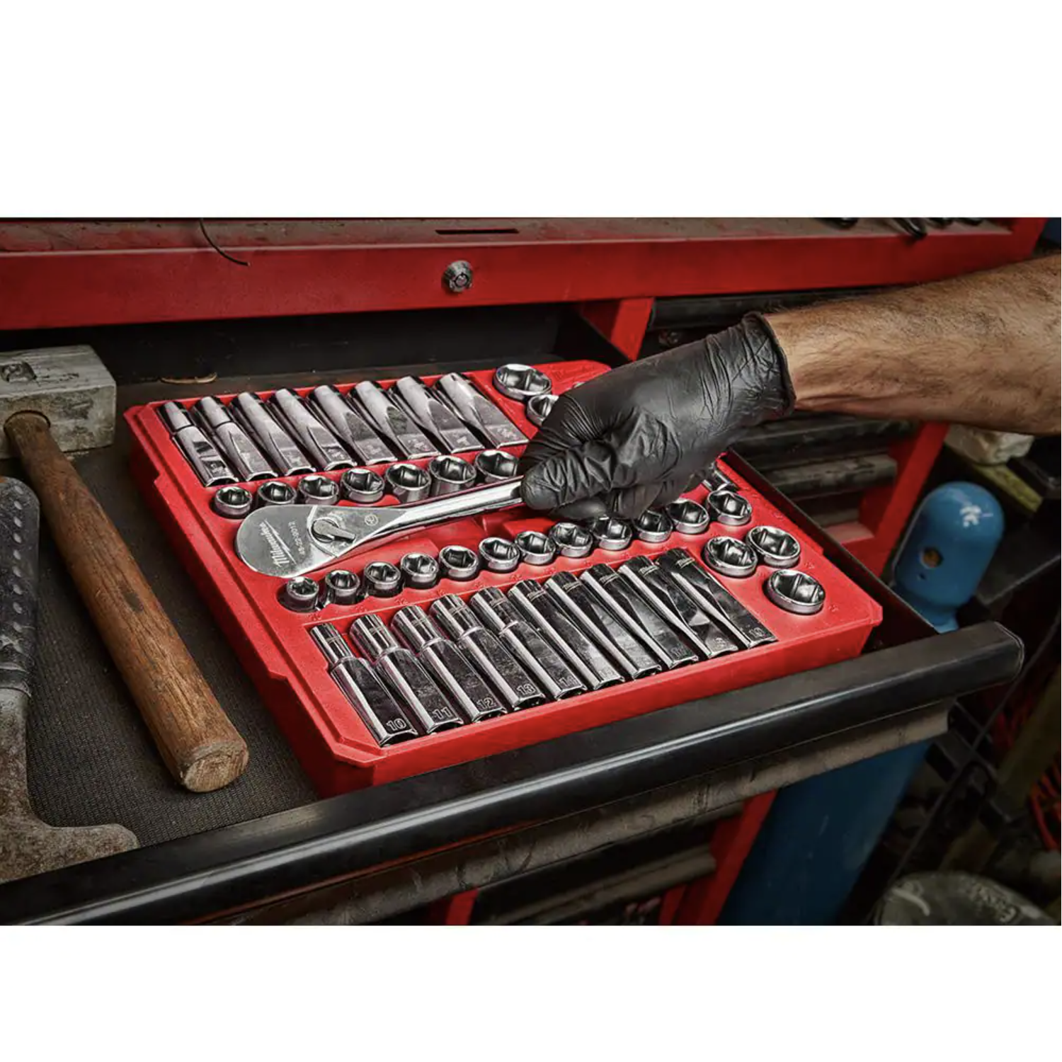 Milwaukee 1/2 in. Drive SAE/Metric Ratchet and Socket Mechanics Tool Set， 47-Piece (48-22-9010)