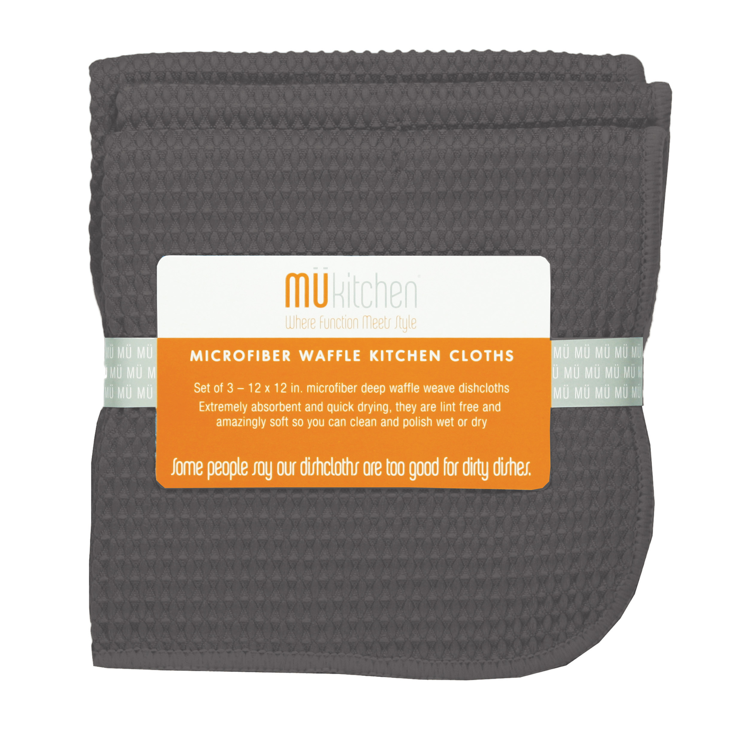 Mu Kitchen Silver Microfiber Waffle Weave Dish Cloth 3 pk