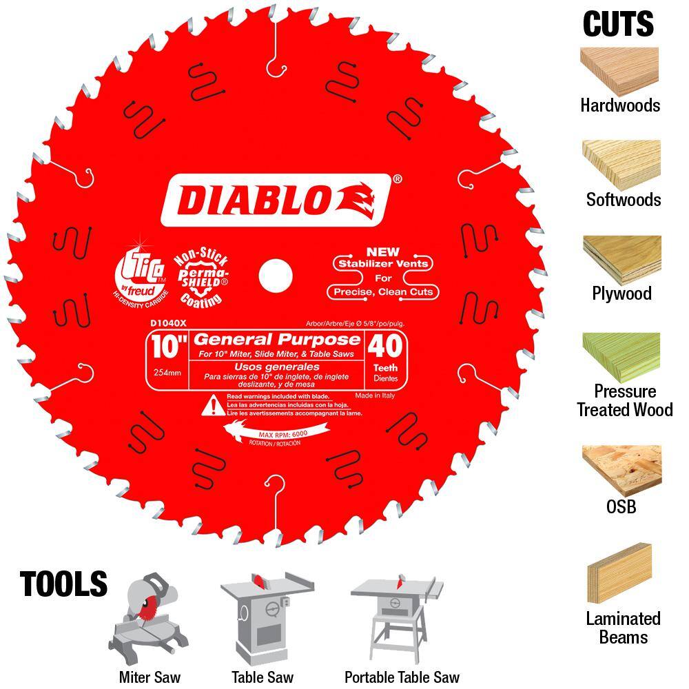 DIABLO 10 in. x 40-Tooth General Purpose Circular Saw Blade Value Pack (2-Pack) D104040VP