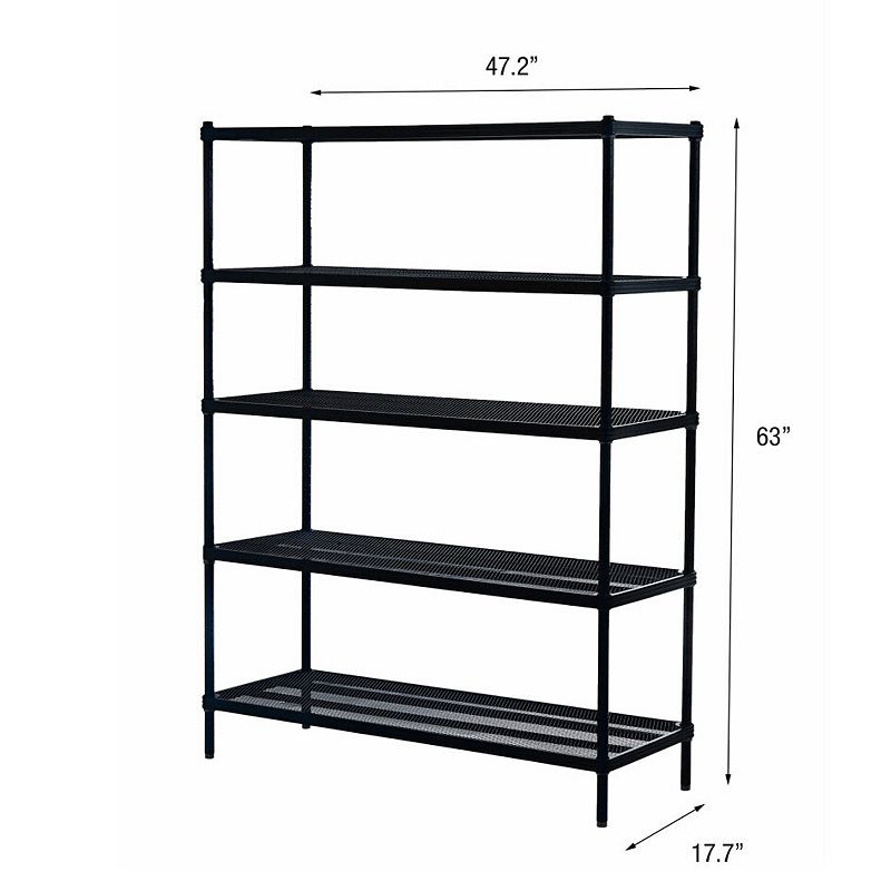 Design Ideas Meshworks 5 Tier Full-size Metal Storage Shelving Unit Rack， Black