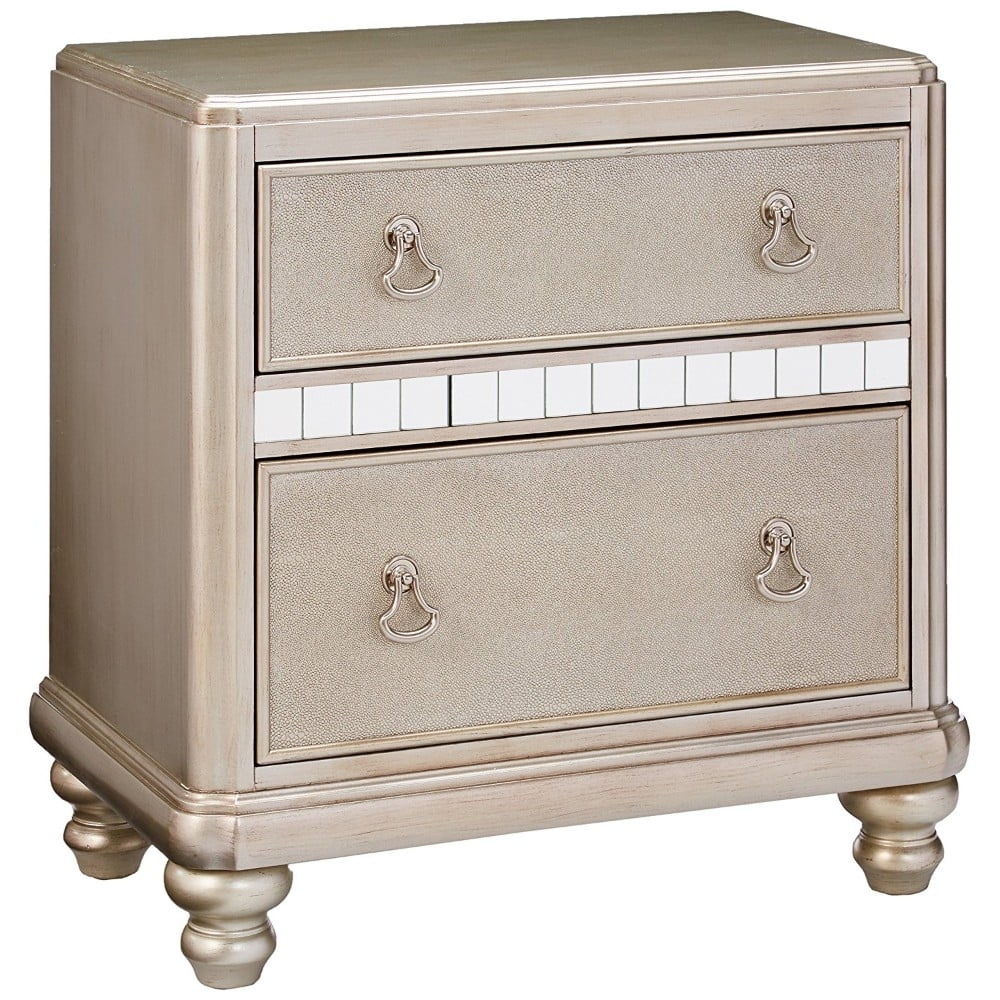 Bling Game 2-drawer with Stacked Bun Feet Nightstand Metallic Platinum