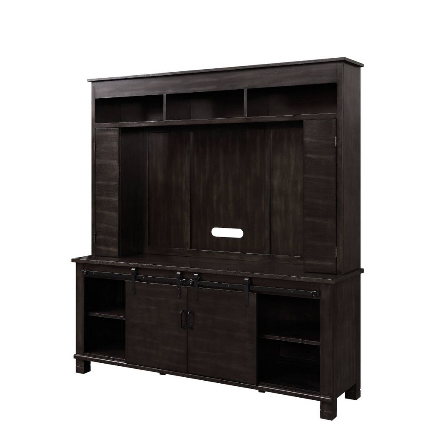 Entertainment Center with 11 Compartments and LED Fireplace， Brown