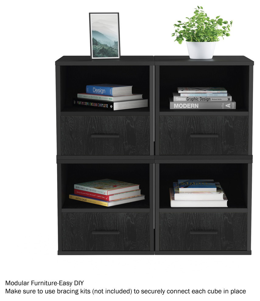 Stackable Cube End Table Contemporary Minimalist Modular Accent With Drawer   Transitional   Side Tables And End Tables   by Trademark Global  Houzz